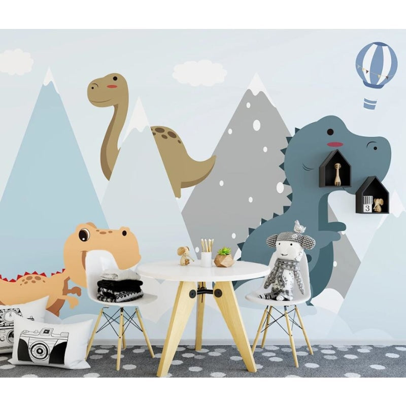 Dinosaur Mural Wallpaper | Mountain Adventure Scene