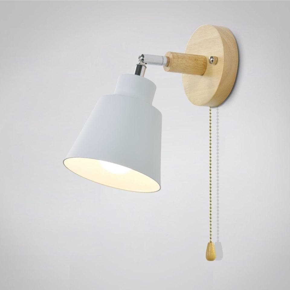 Adjustable Wall Light  Wooden Base With Pull Chain - Product showcase