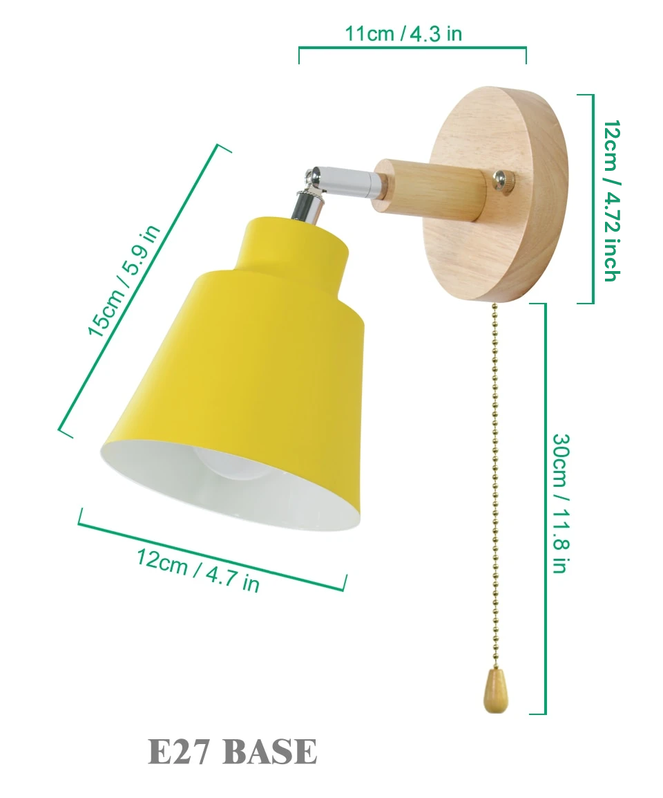 Adjustable Wall Light  Wooden Base With Pull Chain - Product example