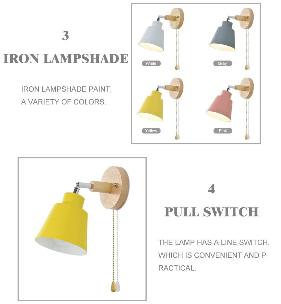 Adjustable Wall Light  Wooden Base With Pull Chain - Product detail 6