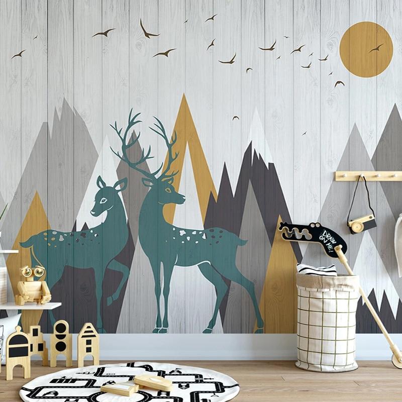 Forest Animals Mural Wallpaper | Nordic Deer with Mountain Scene