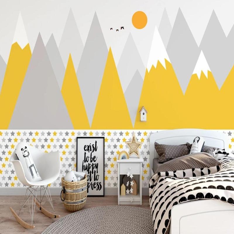 Mountain Mural Wallpaper | Scandinavian Yellow and Grey Design