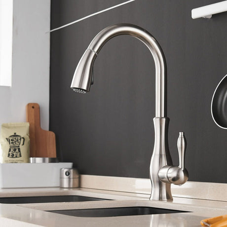 Modern Pull-Out Kitchen Faucet  Brushed Stainless Steel Design - Product detail 6