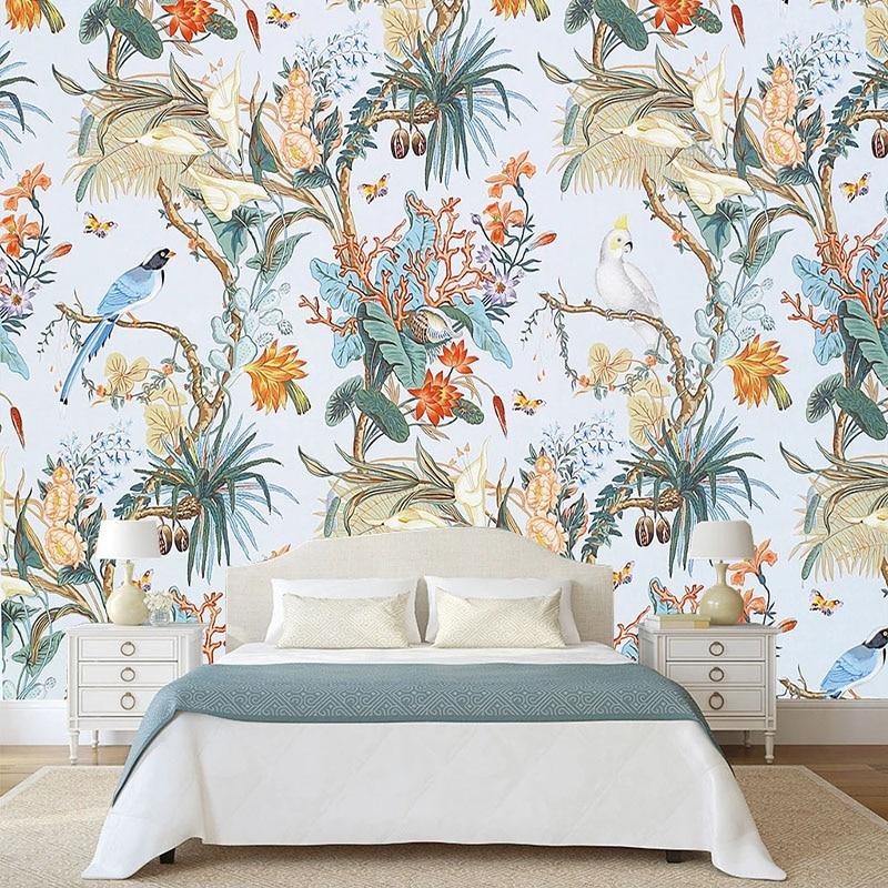 Tropical Birds Mural Wallpaper | Exotic Floral Paradise with Butterflies