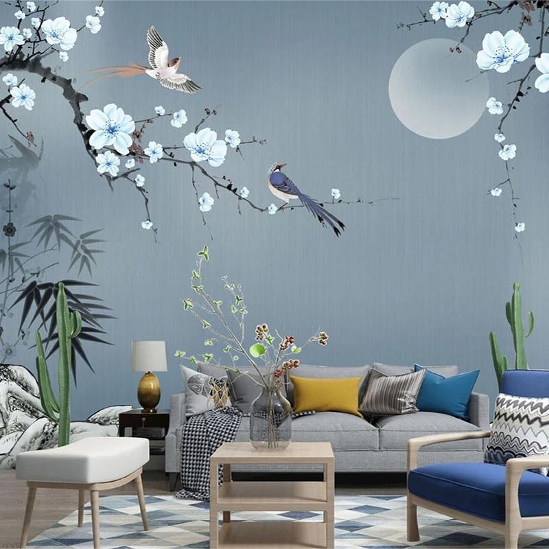 Cherry Blossom Mural Wallpaper | Birds and Moon Asian Design