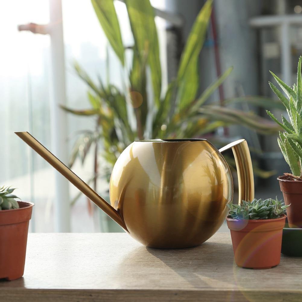 Modern Plant Watering Can Brass Finish Stainless Steel Design - Detailed view