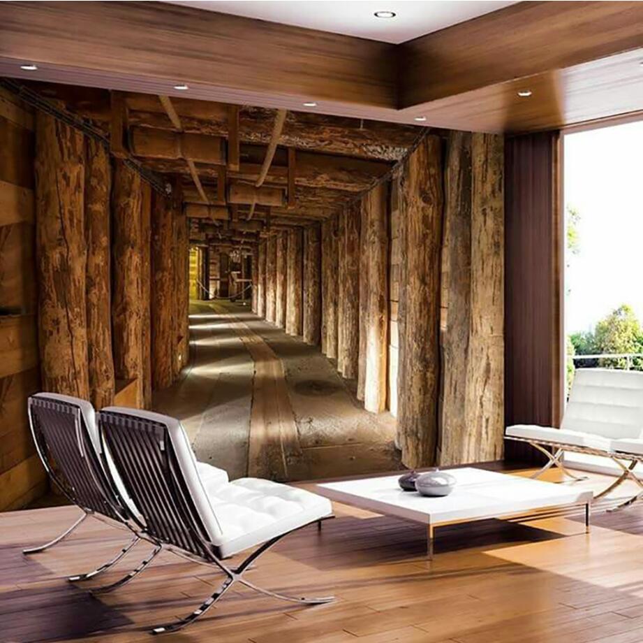 Industrial Mural Wallpaper | Wooden Tunnel Perspective