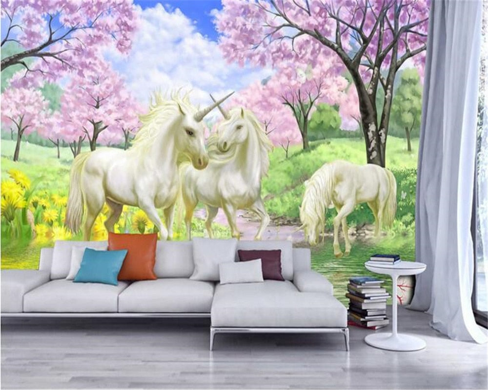 Unicorn Mural Wallpaper | Cherry Blossom Spring Fantasy