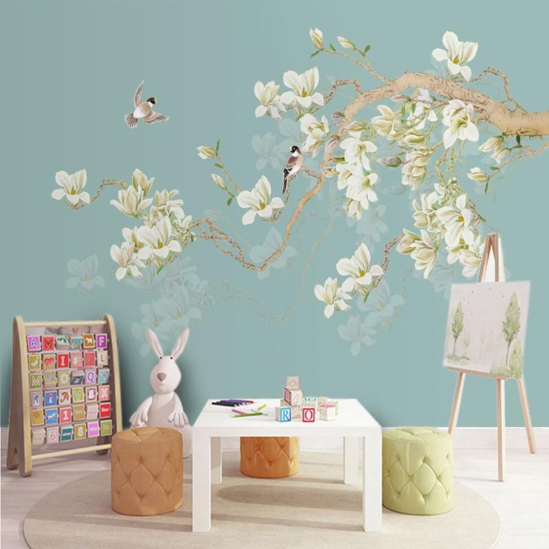 Floral Mural Wallpaper | Magnolia Branch with Birds