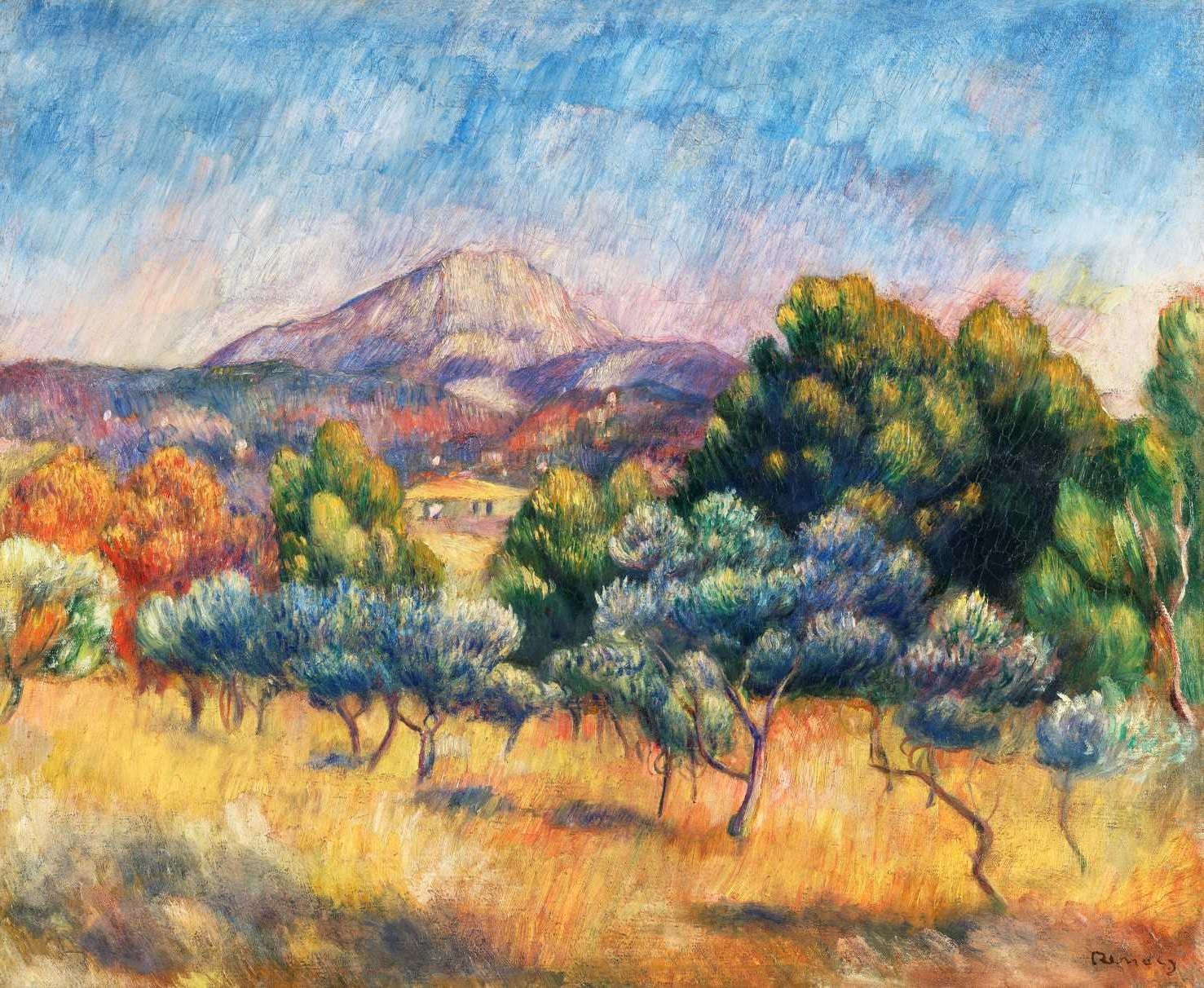 Mountain landscape with olive trees design file showing detailed Provence scenery pattern