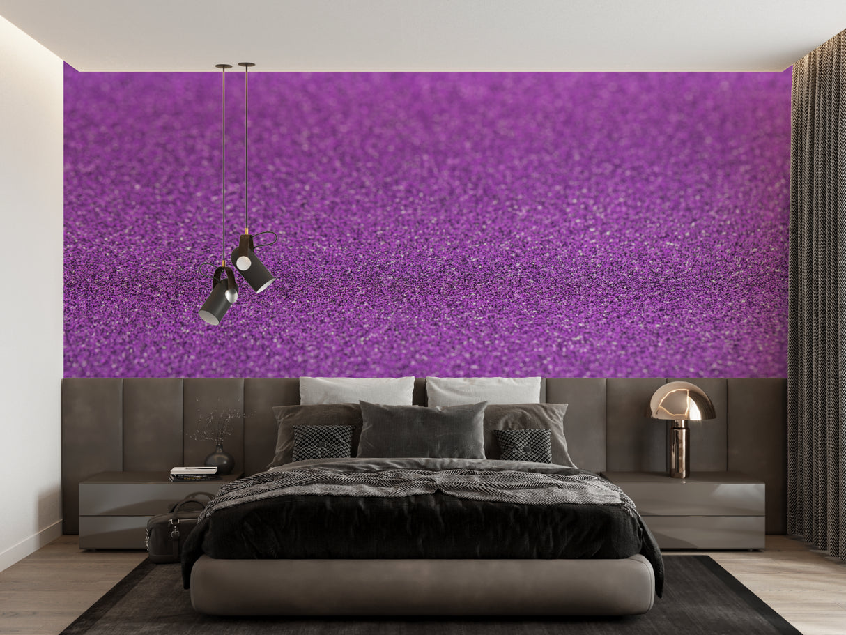 Glitter purple wallpaper in home office creating inspiring workspace