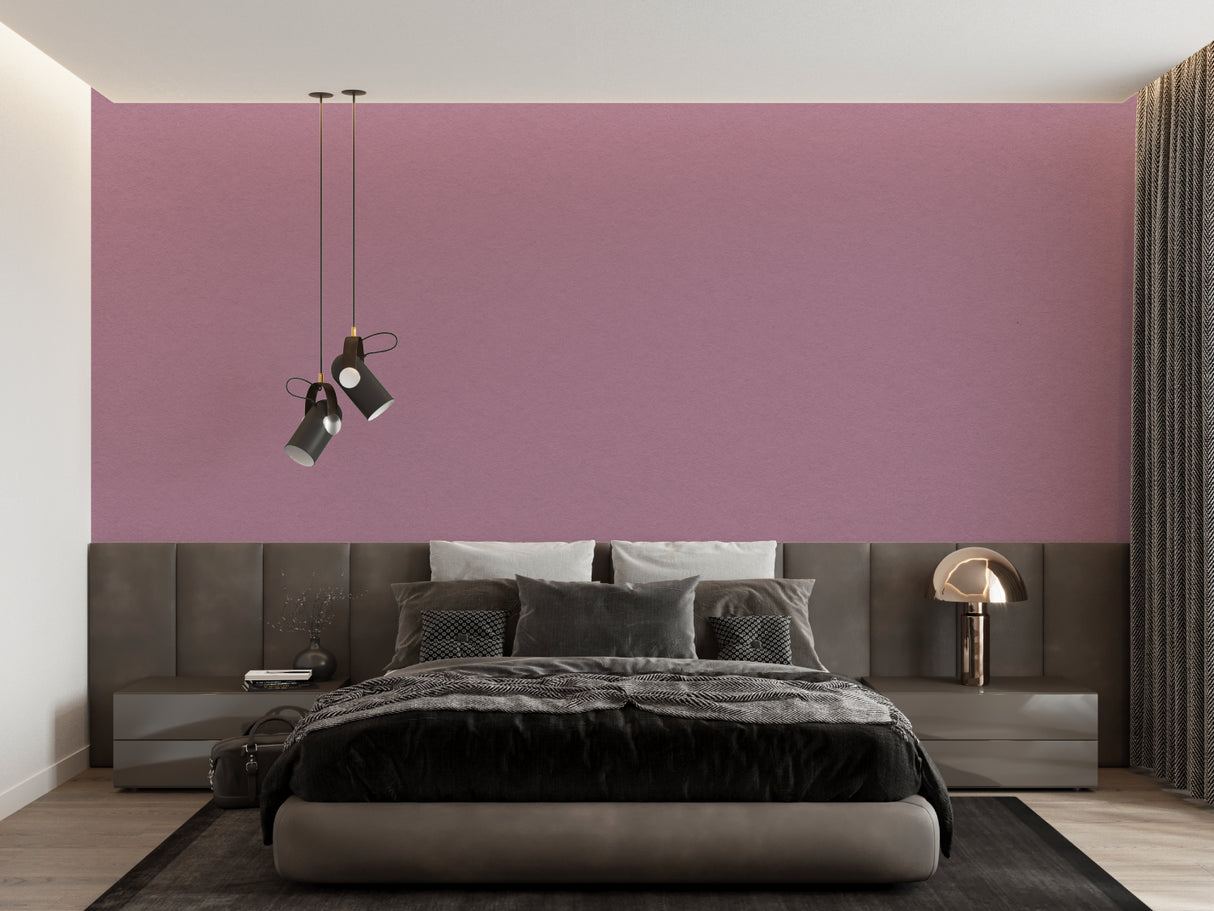 Mauve wallpaper mural creating calm atmosphere in master bedroom