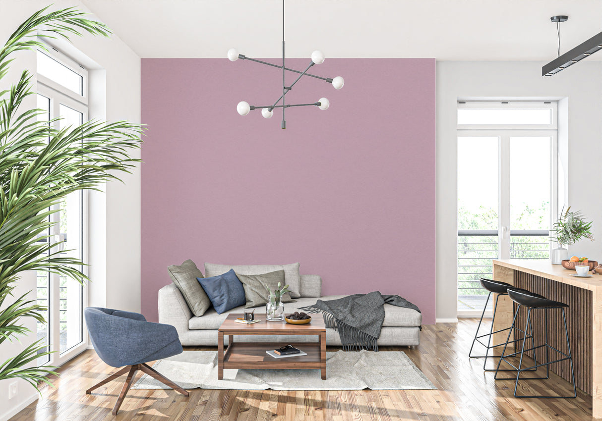 Modern purple wall mural in home office space with minimalist decor