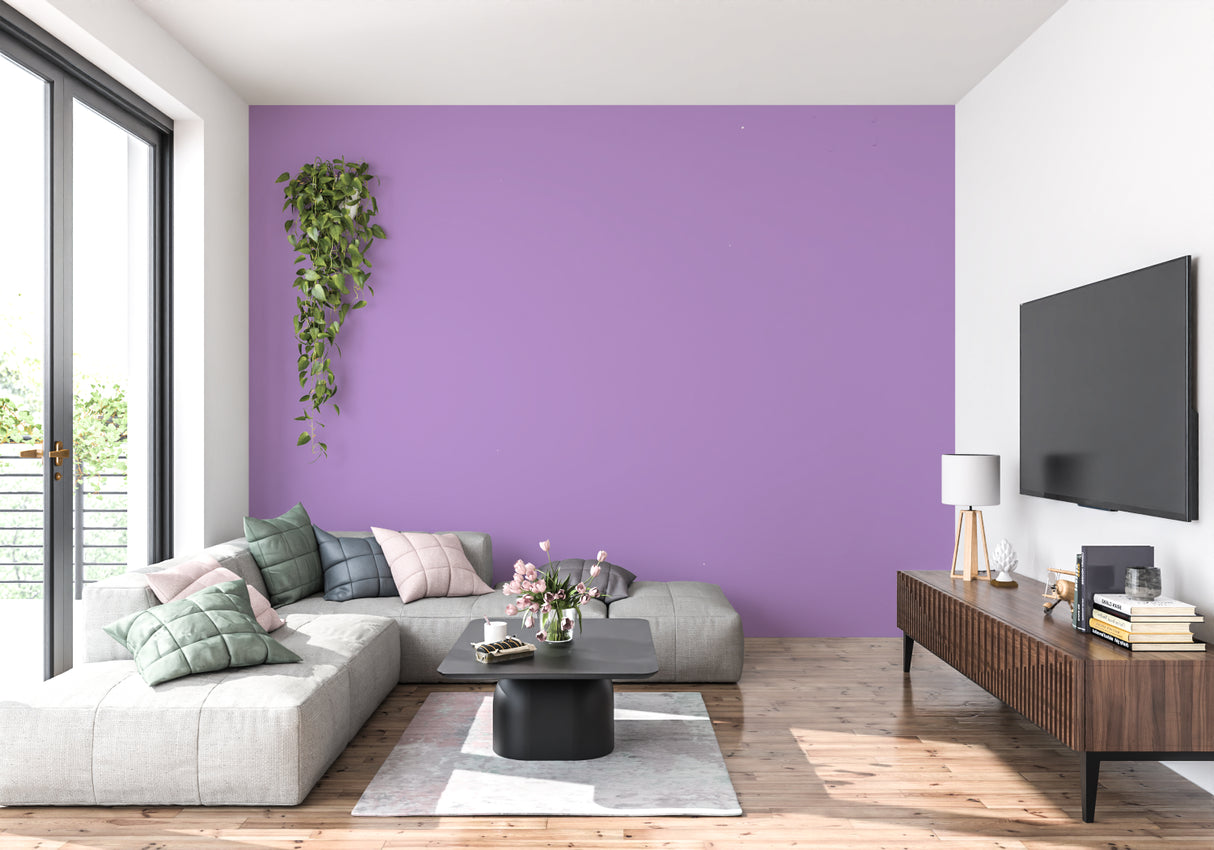 Modern purple mural creating a cozy atmosphere in a reading nook