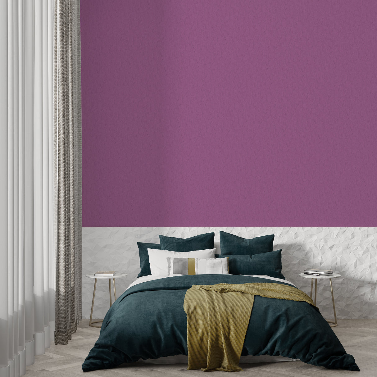 Modern mauve wallpaper creating depth in a home office space