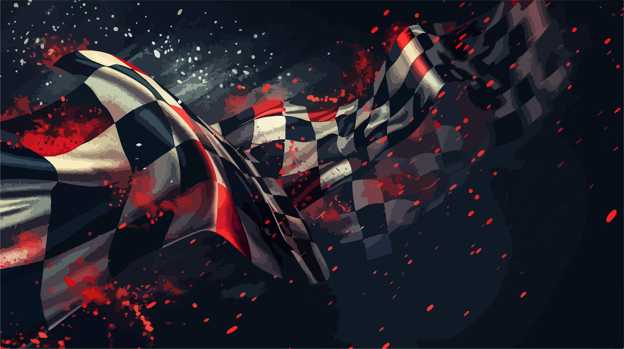 Design file showing full racing flag pattern with dynamic black and red elements