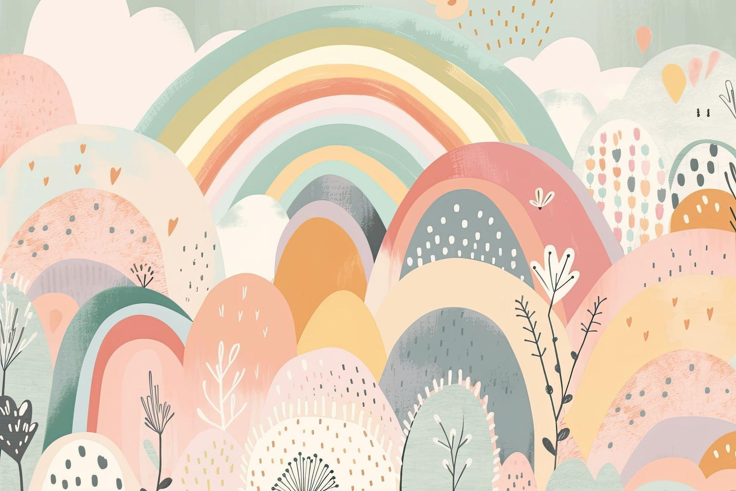 Rainbow hills design file showing gentle pastel arches and sweet botanical patterns