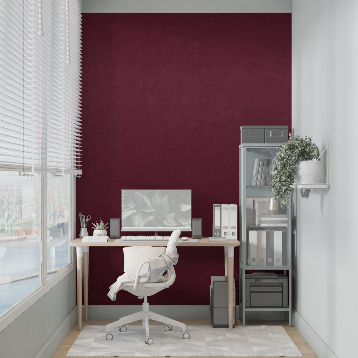 Burgundy wallpaper creating elegant atmosphere in modern living room with contemporary furniture