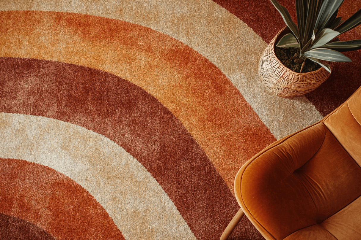Design file showing retro curved stripes pattern in rich terracotta tones