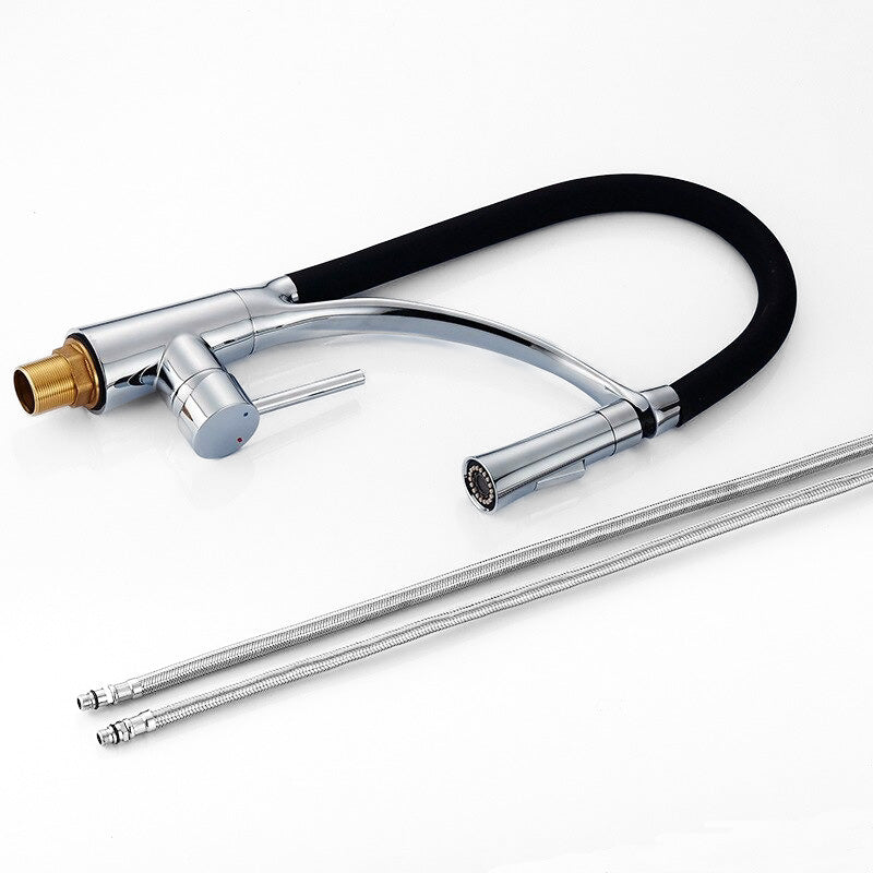 Modern Pull-Down Kitchen Faucet Chrome Gooseneck Design - Detailed view