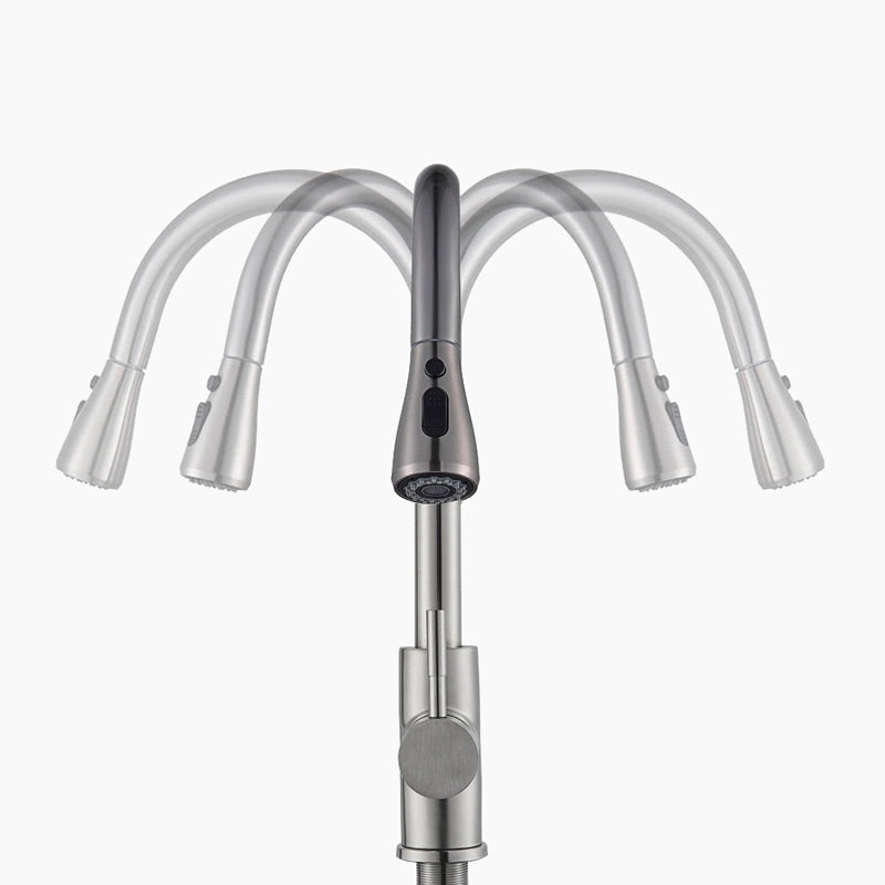 Pull Down Kitchen Faucet Brushed Steel Gooseneck Design - Detailed view
