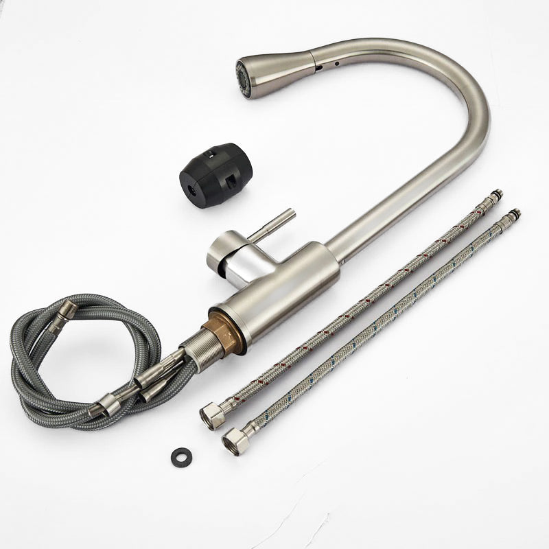 Pull Down Kitchen Faucet Brushed Steel Gooseneck Design - Product example