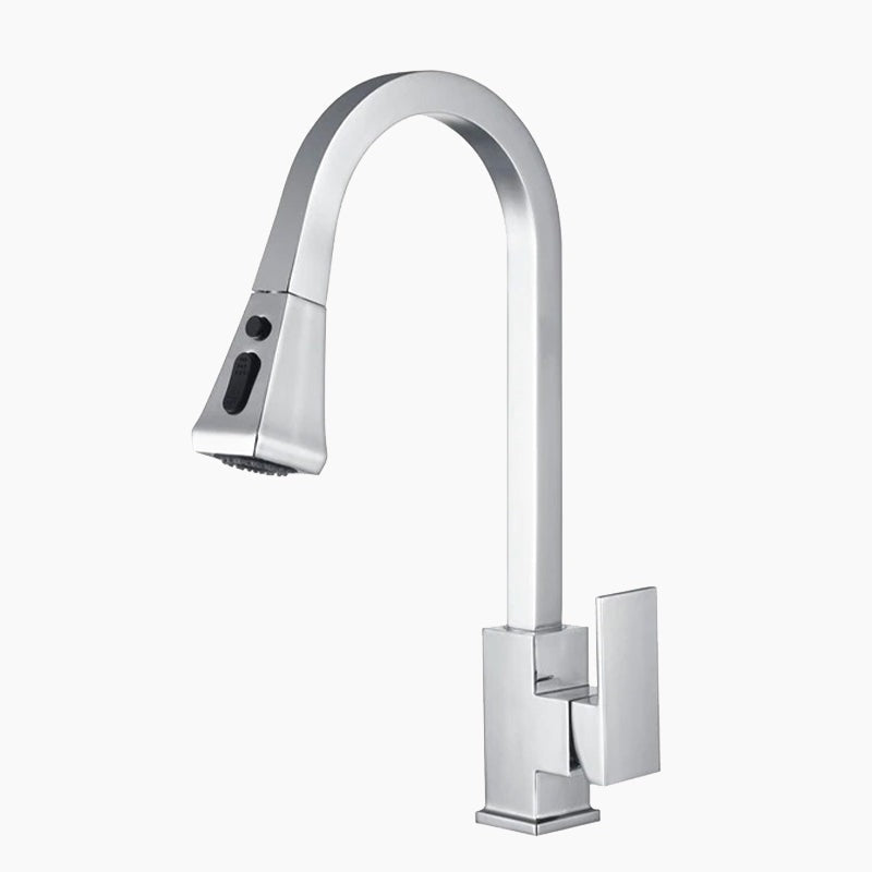 Modern Pull-Down Kitchen Faucet Square Neck Design With Spray Head - Product showcase