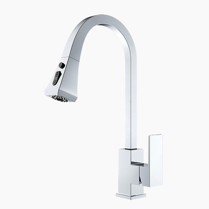 Modern Kitchen Faucet Pull-Down Sprayer Square Chrome Design - Product showcase