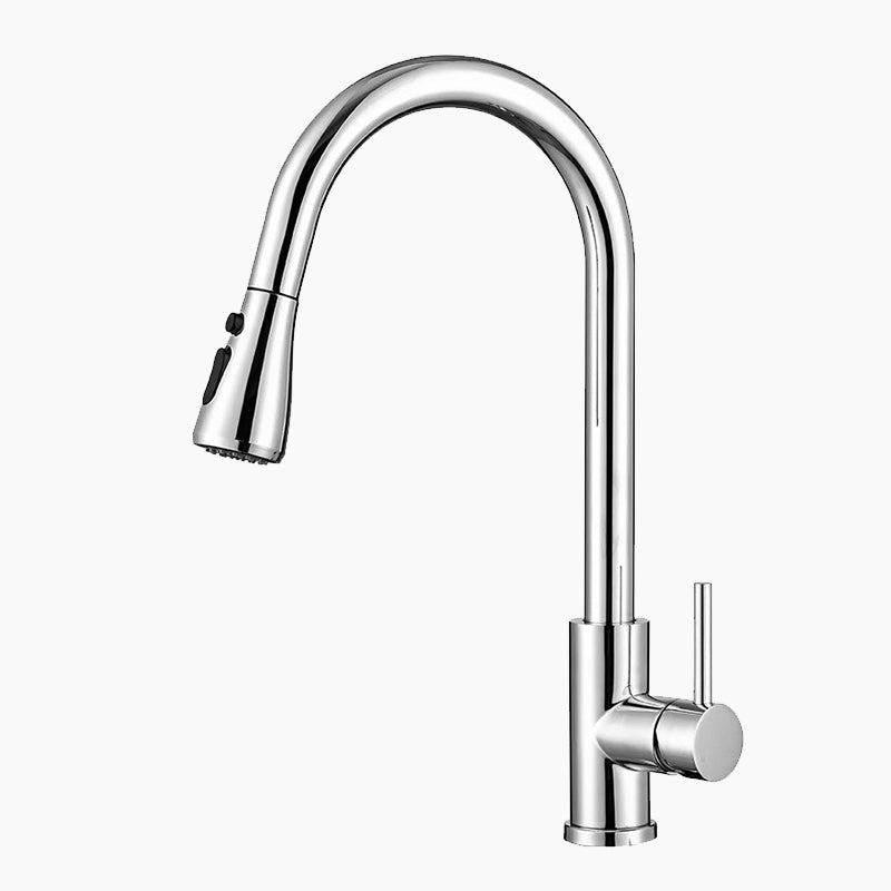 Pull-Down Kitchen Faucet Chrome Gooseneck Design - Product showcase