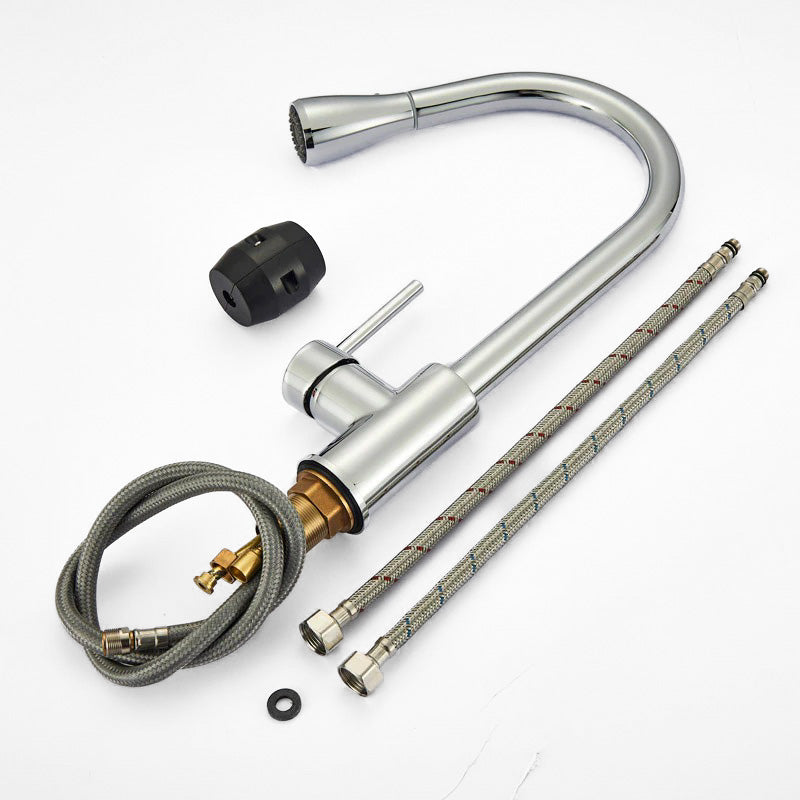 Pull-Down Kitchen Faucet Chrome Gooseneck Design - Detailed view