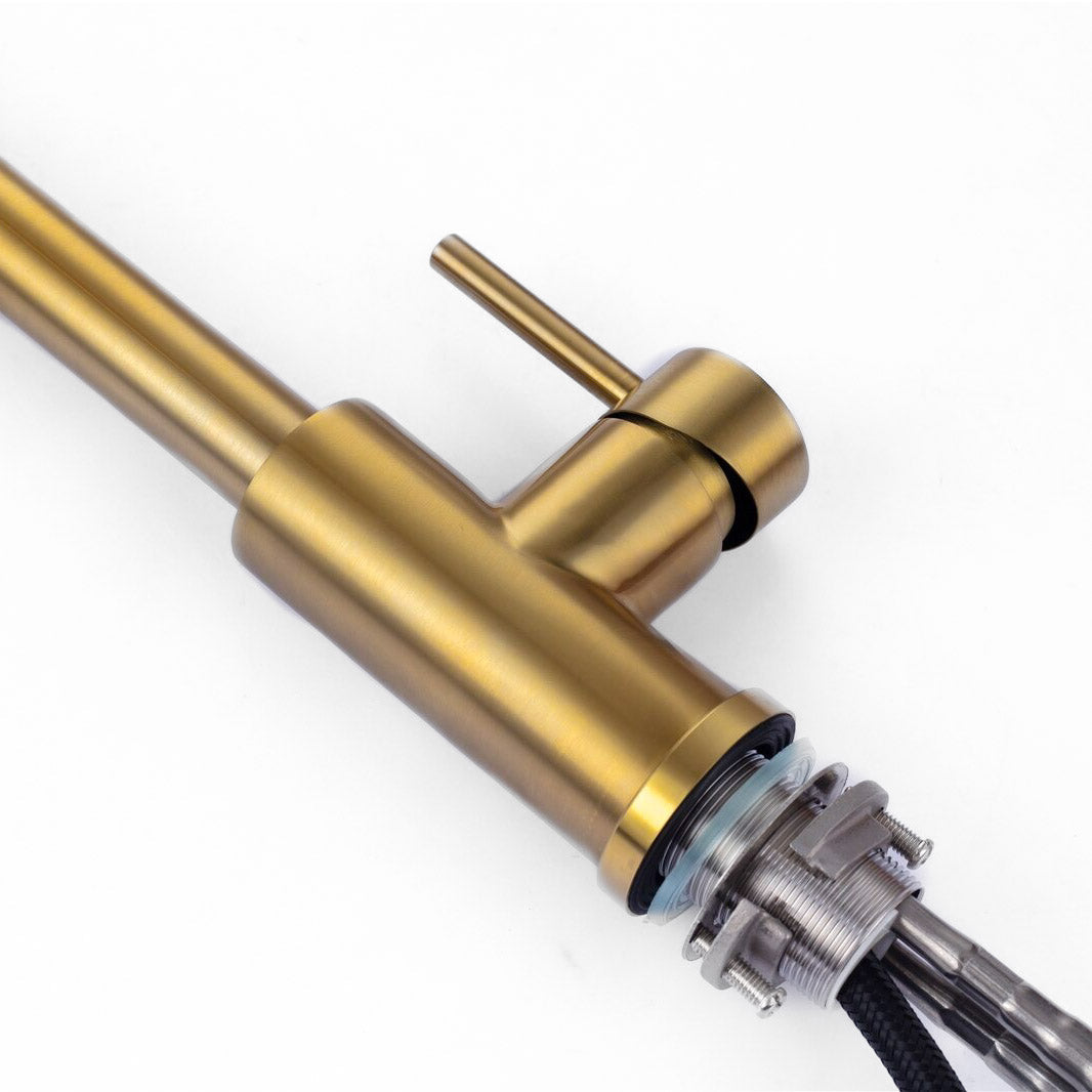 Modern Pull Down Kitchen Faucet Brushed Gold Finish - Detailed view