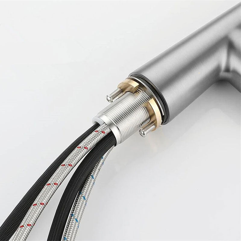 Pull-Down Kitchen Faucet Brushed Steel Gooseneck Design - Detailed view