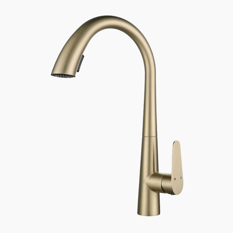 Modern Kitchen Faucet Pull-Down Sprayer Brushed Gold Finish - Product showcase