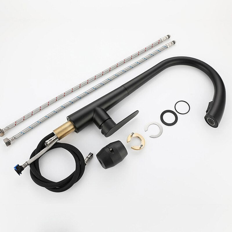 Black Kitchen Faucet Pull-Down Spray Head Gooseneck Design - Detailed view
