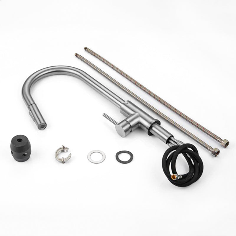 Modern Pull-Down Kitchen Faucet Brushed Stainless Steel Gooseneck Design - Detailed view