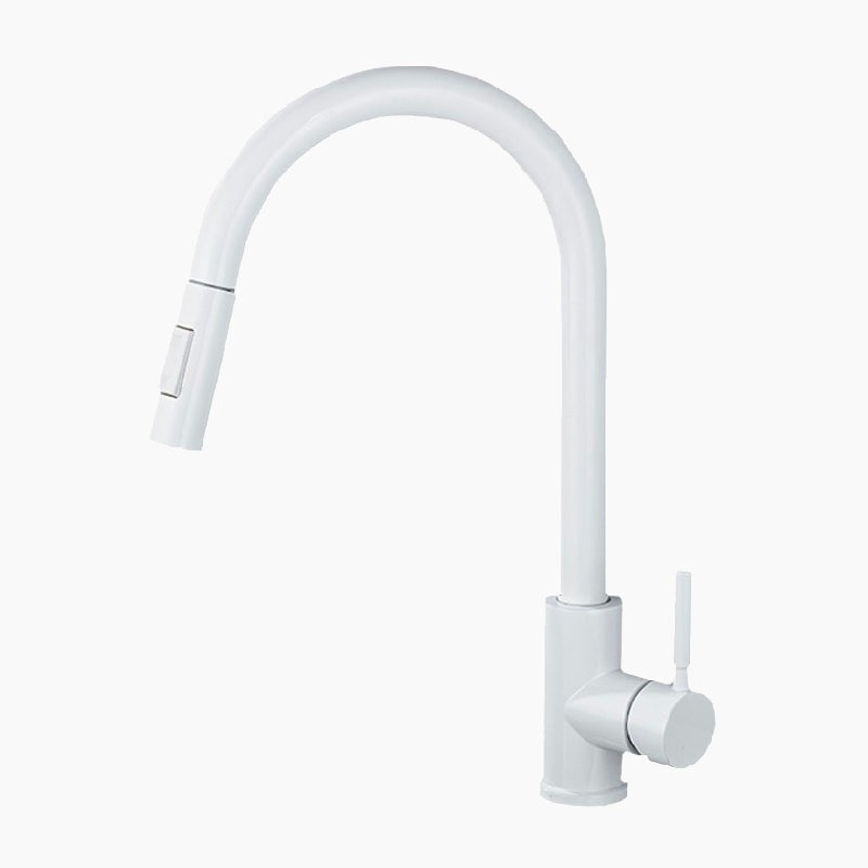 Modern Pull-Out Kitchen Faucet White Gooseneck Design - Product showcase