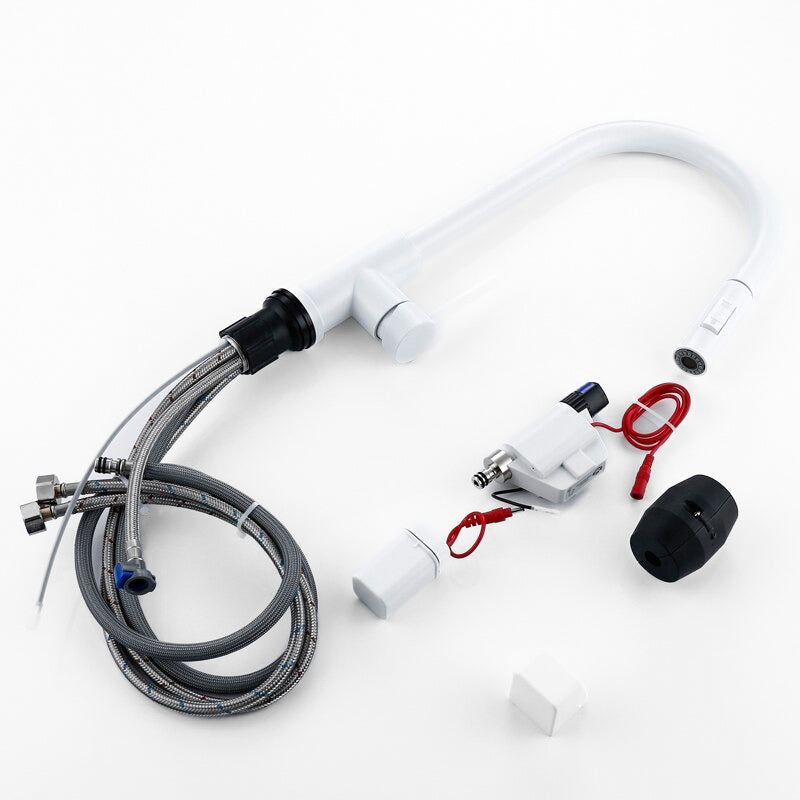 Modern Pull-Out Kitchen Faucet White Gooseneck Design - Detailed view