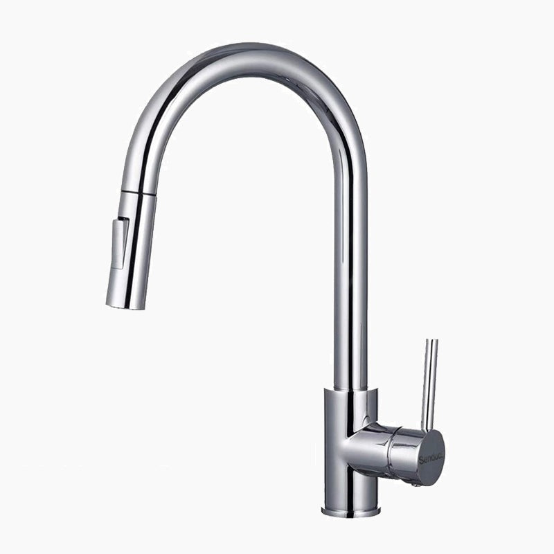 Pull-Down Kitchen Faucet Chrome Gooseneck Design - Product showcase