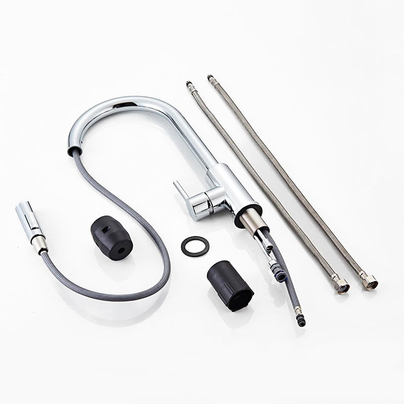 Pull-Down Kitchen Faucet Chrome Gooseneck Design - Detailed view