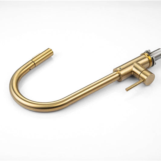 Pull-Down Kitchen Faucet Brushed Gold Swan Neck Design - Product detail 5