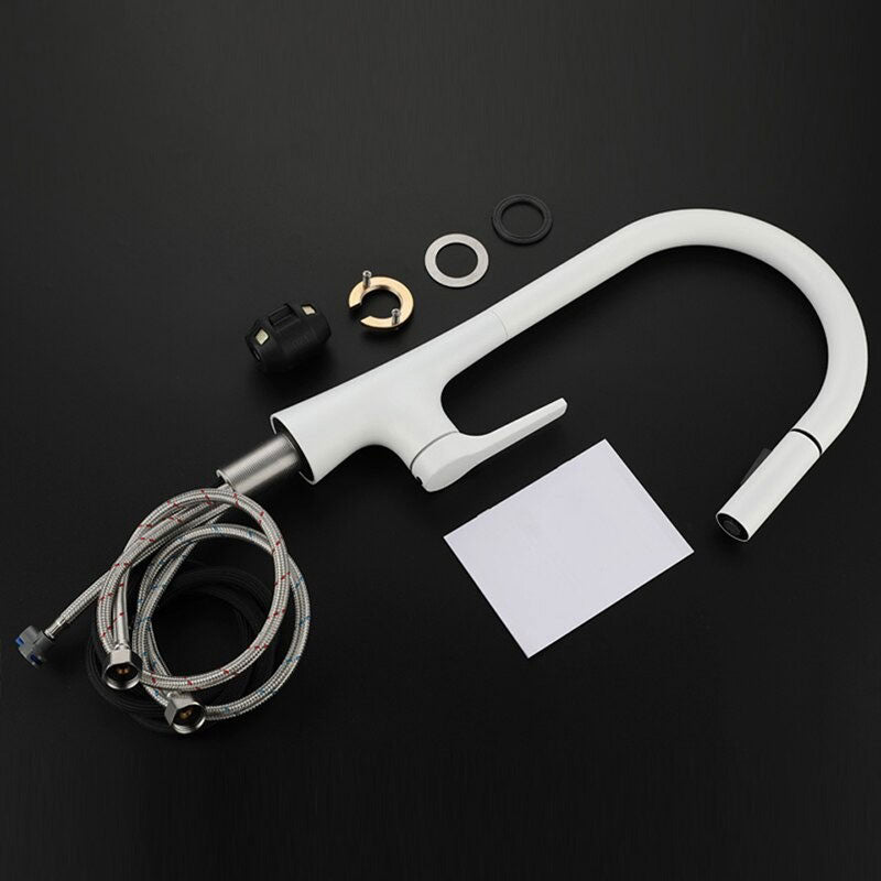 Modern Pull-Down Kitchen Faucet Matte White Gooseneck Design - Product example