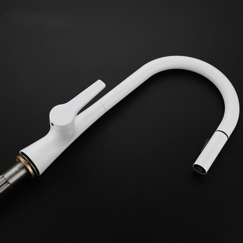 Modern Pull-Down Kitchen Faucet Matte White Gooseneck Design - Detailed view
