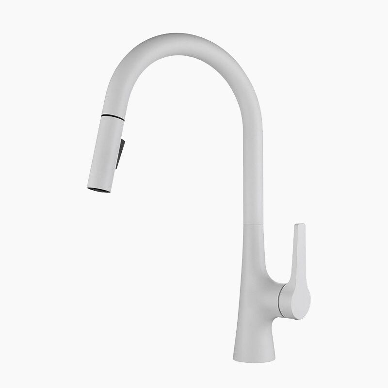 Modern Pull-Down Kitchen Faucet Matte White Gooseneck Design - Product showcase