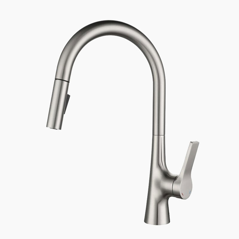 Pull-Down Kitchen Faucet Brushed Nickel Gooseneck Design - Product showcase