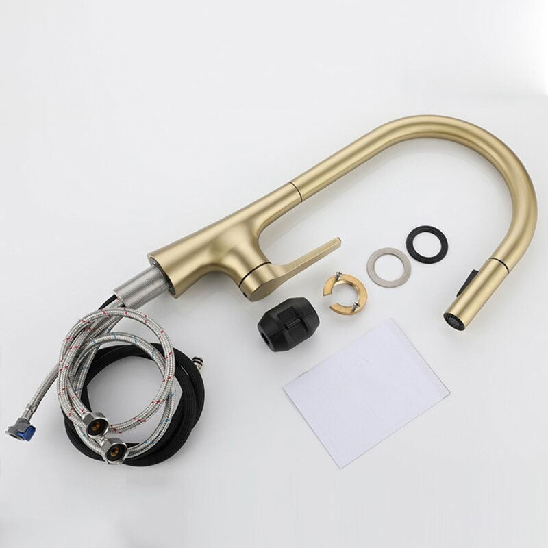 Modern Pull-Down Kitchen Faucet Brushed Gold Gooseneck Design - Product example