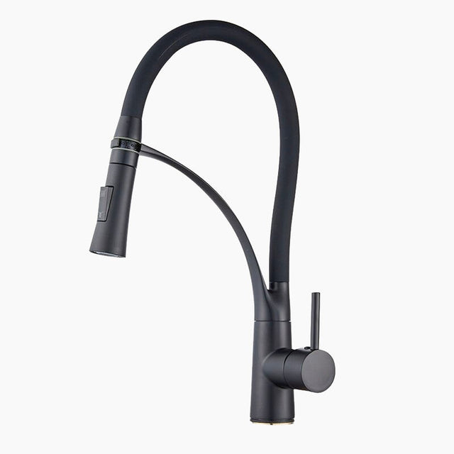 Modern Kitchen Faucet  Matte Black Gooseneck Pull Down Sprayer - Product showcase