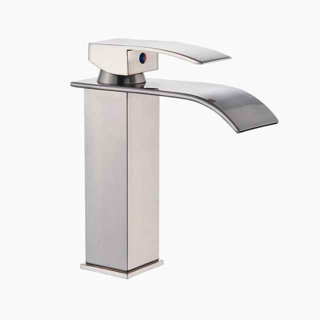 Modern Waterfall Basin Tap  Brushed Steel Single Handle - Product showcase