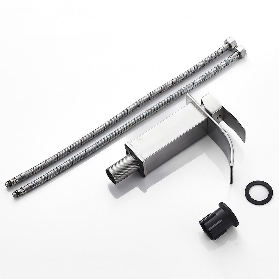 Modern Waterfall Basin Tap  Brushed Steel Single Handle - Detailed view