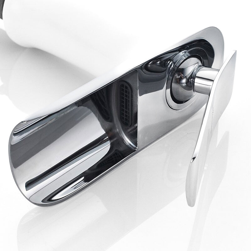 Waterfall Basin Faucet  White  Chrome Modern Design - Detailed view