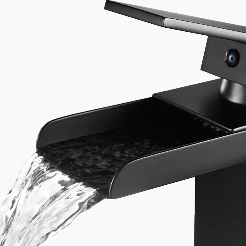 Modern Waterfall Basin Tap  Matte Black Single Handle Design - Detailed view